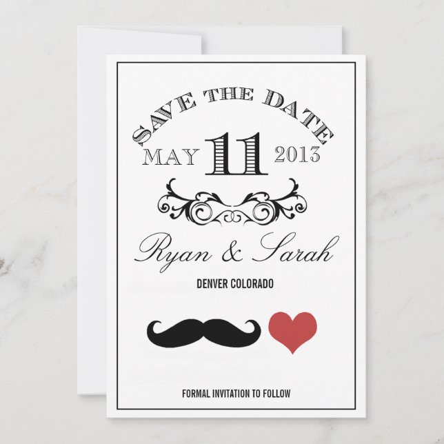 Reserva La Fecha Black Mustache Wedding DAY 11 Save the Date (Anverso)