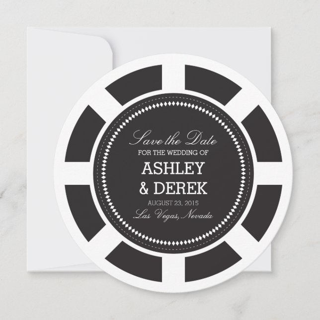 Reserva La Fecha Black Poker Chip Wedding Save the Date (Anverso)