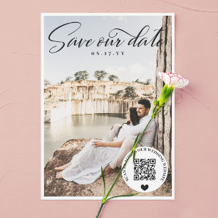 Reserva La Fecha Black QR Code Wedding Website Photo Save the Date