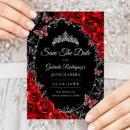 Reserva La Fecha Black Red Silver Quinceanera