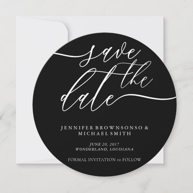 Reserva La Fecha Black Round Save the Date (Anverso)