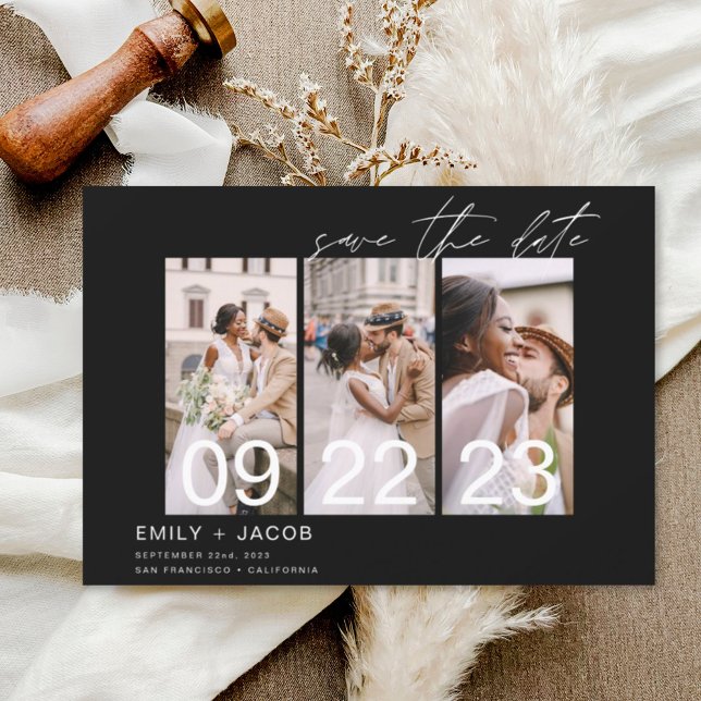 Reserva La Fecha Black Save the Date 3 Photo Elegant (Subido por el creador)