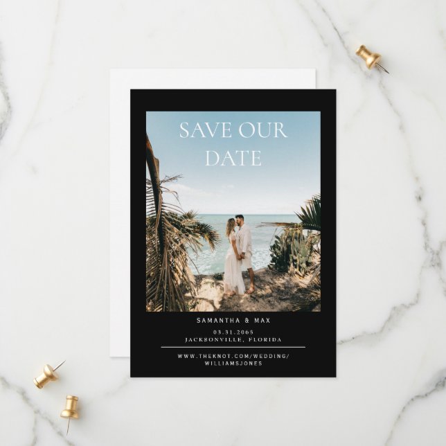 Reserva La Fecha Black Simple Couple Photo Wedding Salva la fecha (Anverso/Reverso In Situ)