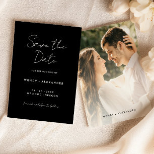 Reserva La Fecha Black Simple Modern Script Photo Save The Date