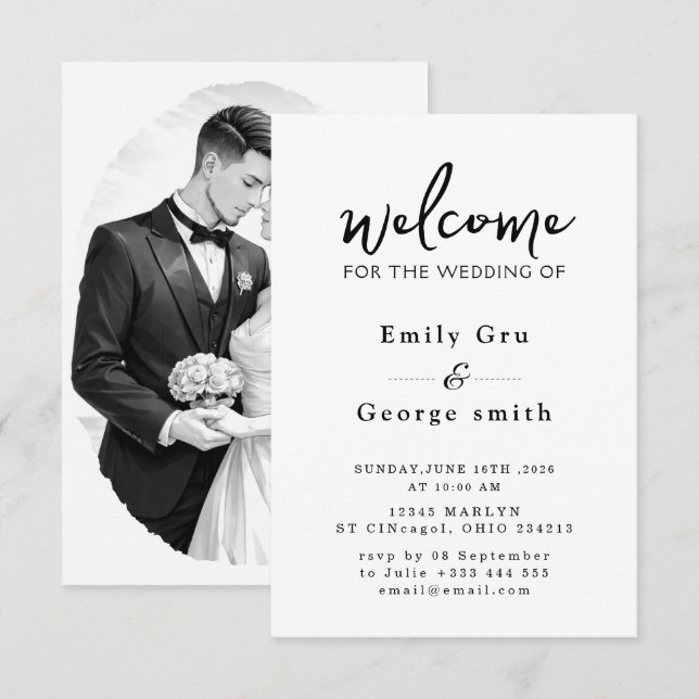 Reserva La Fecha Black & White Anime Wedding Invitation (Anverso / Reverso)