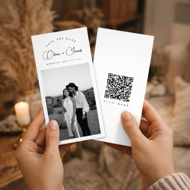 Reserva La Fecha Black & White Bookmark Modern QR Code Photo (Subido por el creador)