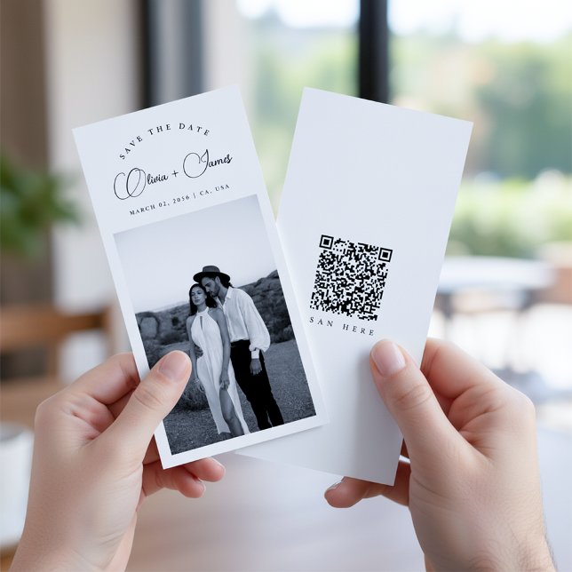 Reserva La Fecha Black & White Bookmark Modern QR Code Photo (Subido por el creador)