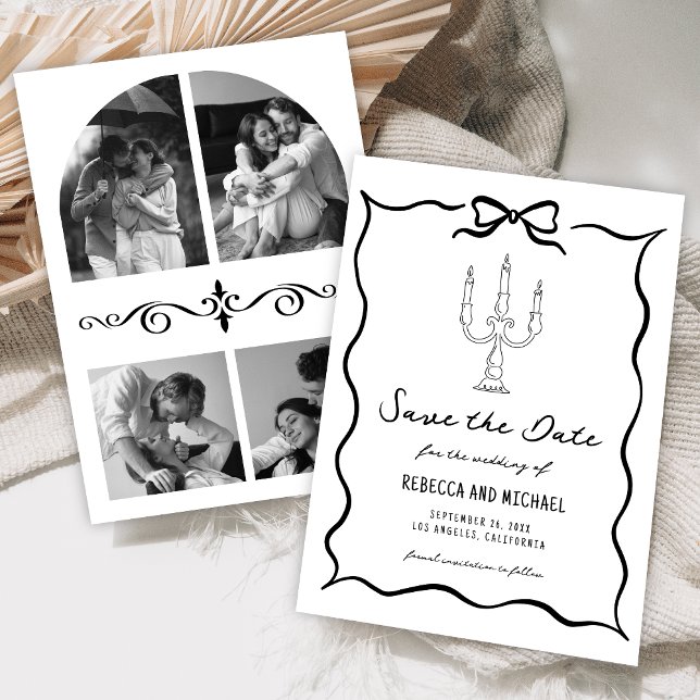 Reserva La Fecha Black & White Hand Drawn Bow Photo Wedding (Subido por el creador)