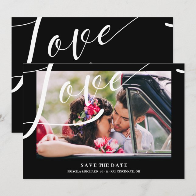 Reserva La Fecha Black & White Luxury Minimalist Love Quote Photo (Anverso / Reverso)