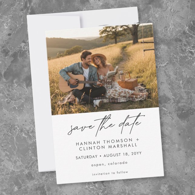 Reserva La Fecha Black White Modern Minimalist Two Photo Wedding (Black White Modern Minimalist Two Photo Wedding Save The Date)