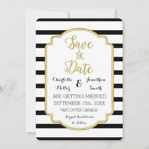 Reserva La Fecha Black White Stripes Gold Wedding Save the Date