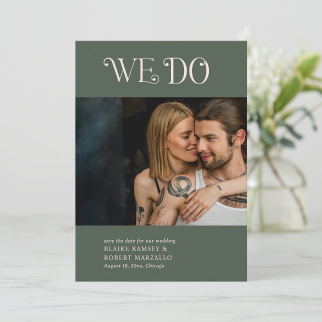 Reserva La Fecha Blaire Moss Green Modern Boda (Anverso de pie)