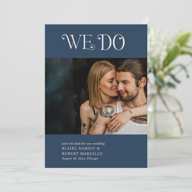 Reserva La Fecha Blaire Navy Blue Modern Boda (Anverso de pie)