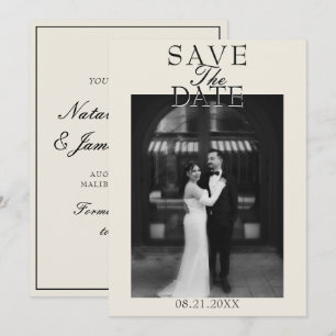Reserva La Fecha Blanco Antiguo Dinero Negro Elegante Foto Boda