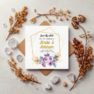 Reserva La Fecha Blanco Elegante y Floral Moderno Única Dorada