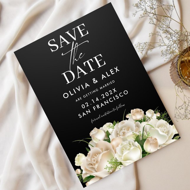 Reserva La Fecha Blanco Floral Negro Ahorre La Fecha De La Boda (Subido por el creador)