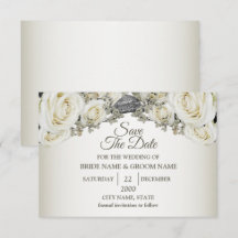 Blanco Floral Verde Beige Elegante Moderno Boda