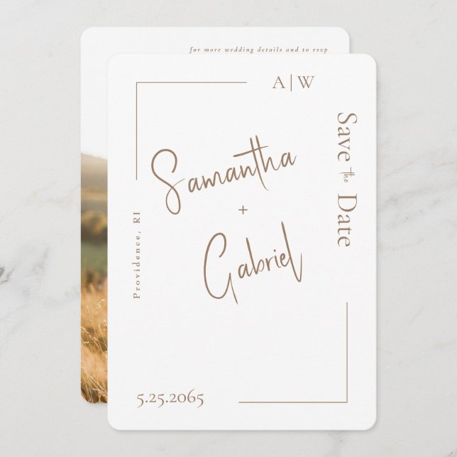 Reserva La Fecha Blanco Foto Contemporánea de Boda Save the Date  (Anverso / Reverso)