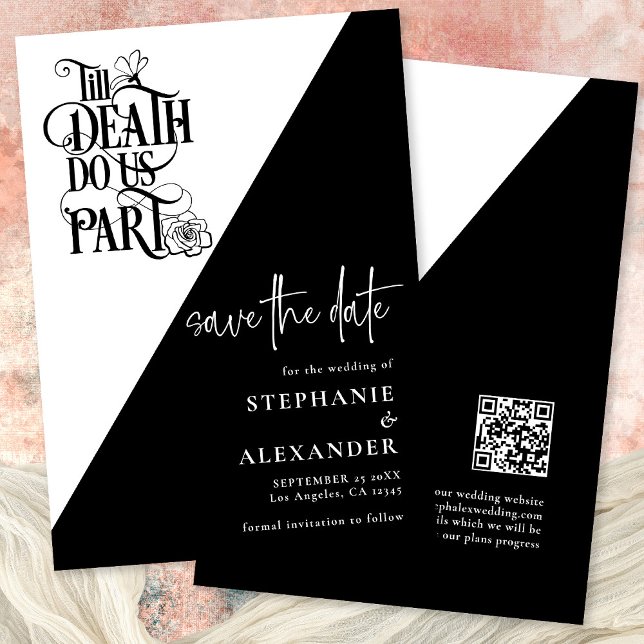 Reserva La Fecha Blanco negro gótico hasta la muerte nos hace Boda  (Front and back view)