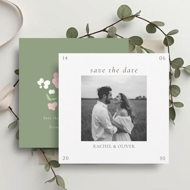 Reserva La Fecha Blanco & Salvia | Chic Floral Boda  Guarda la Fech (Subido por el creador)