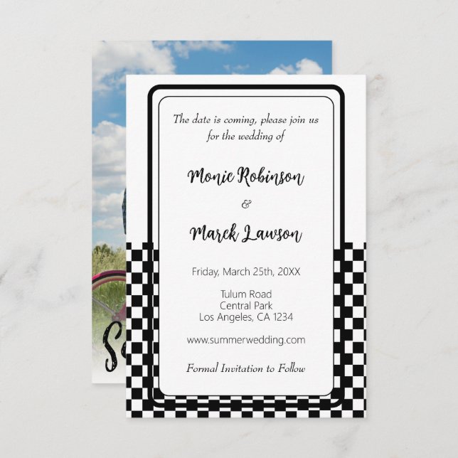 Reserva La Fecha Blanco y negro simple (Anverso / Reverso)