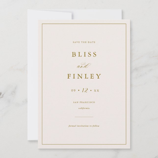 Reserva La Fecha BLISS Minimal Save The Date Minimal Boda Card (Anverso)