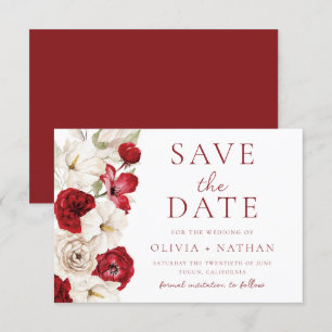 Reserva La Fecha Bloom divino: Boda floral rojo y blanco