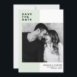 Reserva La Fecha Bloque de color de la menta con fotografía de tipo<br><div class="desc">Bloque de color de la menta con la tipografía moderna Foto Guardar el anuncio de fecha. Personalizable guardar la fecha con tipografía moderna con fondo de color blanco y menta. Este moderno ahorro de fecha es perfecto para cualquier tema boda. Hay otros colores disponibles.</div>