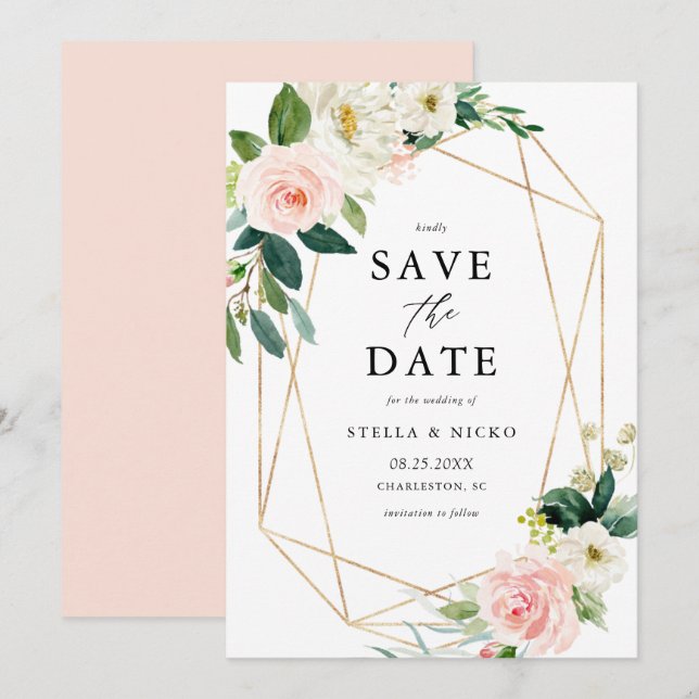 Reserva La Fecha Bloques de primavera de acuarela geométrica (Anverso / Reverso)