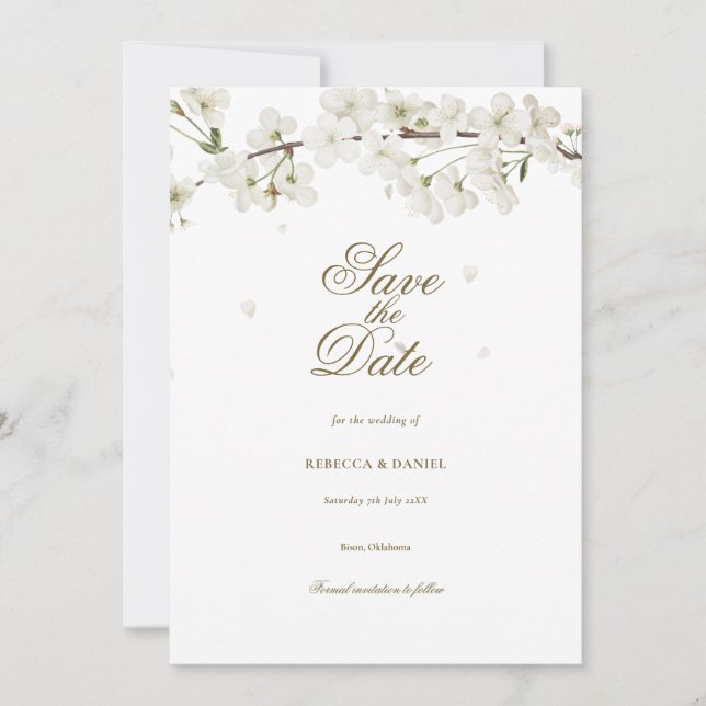 Reserva La Fecha Blossom Blanca Floral Save the Date (Anverso)