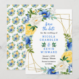 Reserva La Fecha Blue and Yellow Flowers Wedding