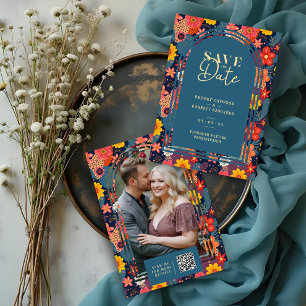 Reserva La Fecha Blue Arch Colorful Adorable Floral Background