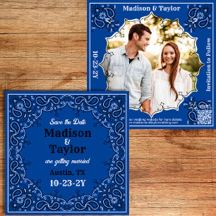 Reserva La Fecha Blue Bandana Photo Flat Save the Date Card