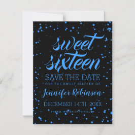 Reserva La Fecha Blue Black Sweet 16 Cumpleaños Save Date Confetti
