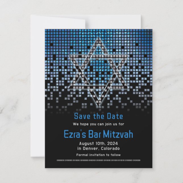 Reserva La Fecha Blue Black Video Game Gamer Bar Mitzvah (Anverso)