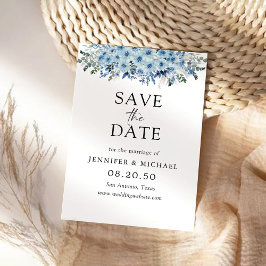 Reserva La Fecha Blue Boho Floral Save the Date Card