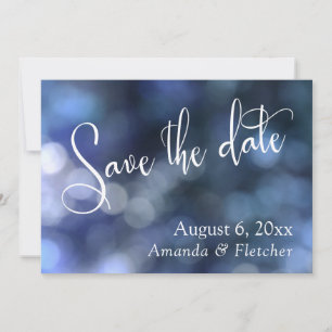 Reserva La Fecha Blue Bokeh, caligrafía moderna Save the Date