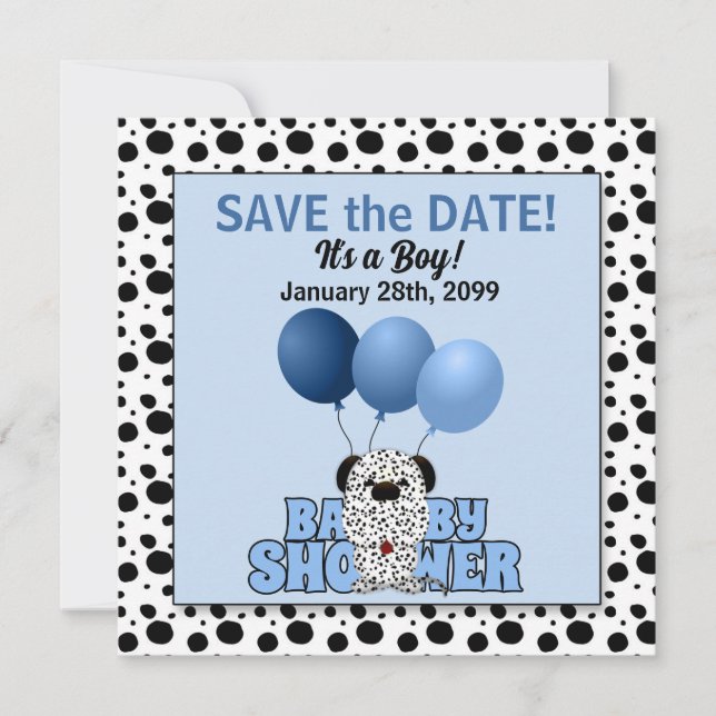 Reserva La Fecha Blue Dalmatian Boys Baby Shower (Anverso)