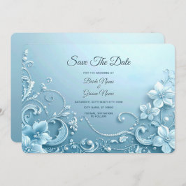 Reserva La Fecha Blue Decorative Floral Save The Date