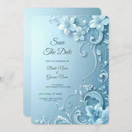 Reserva La Fecha Blue Decorative Floral Save the Date