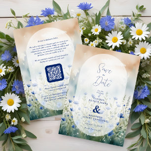 Reserva La Fecha Blue Delicate Romantic Wildflowers Field Wedding