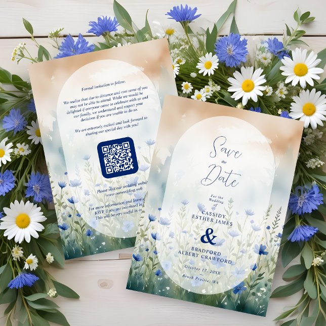 Reserva La Fecha Blue Delicate Romantic Wildflowers Field Wedding (Blue Delicate Romantic Wildflowers Field Wedding Save the Dates Cards. )