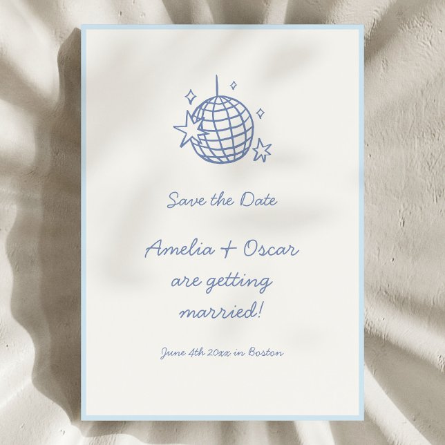 Reserva La Fecha Blue Disco Ball Doodle Simple Fun Script Wedding (Subido por el creador)