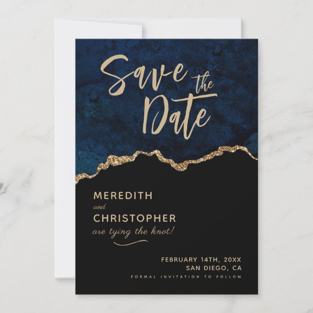 Reserva La Fecha Blue Elegance Agate Wedding Save the Date (Anverso)