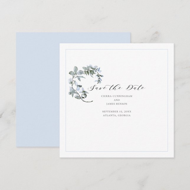Reserva La Fecha Blue Floral Calligraphy Wedding Save the Date Card (Anverso / Reverso)
