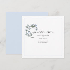 Reserva La Fecha Blue Floral Calligraphy Wedding Save the Date Card