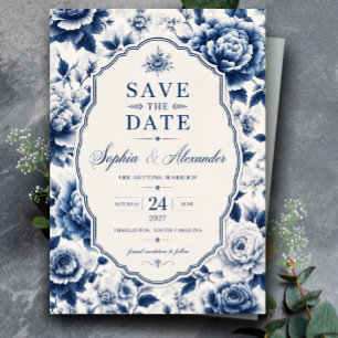 Reserva La Fecha Blue Floral Elegant Chinoiserie Classic