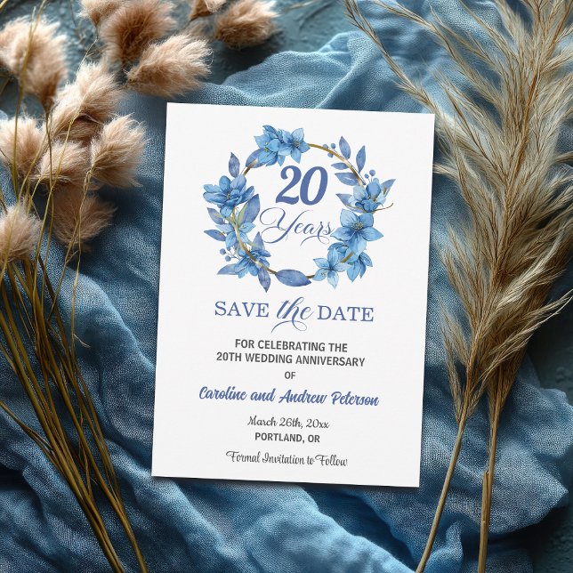 Reserva La Fecha Blue Floral Gold Frame 20th Wedding Anniversary (Subido por el creador)