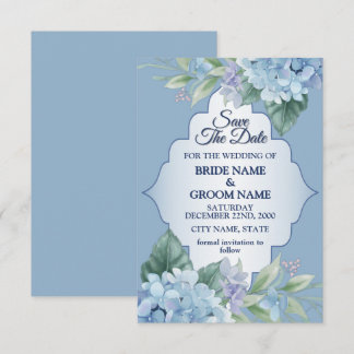 Reserva La Fecha Blue Floral Green Leaves Frame Elegant Wedding