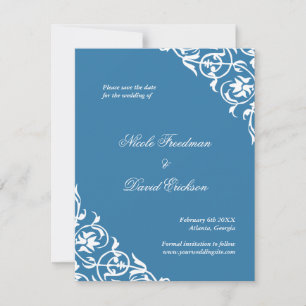 Reserva La Fecha Blue flourish elegante boda de desplazamiento ahor